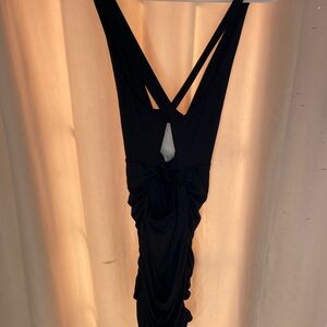 Tobi Black Backless Ruched Bodycon Dress